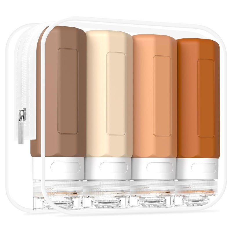 Redfly Travel Bottles for Toiletries, 3oz Tsa Approved Travel Size Containers, BPA Free Leak Proof Squeezable Containers for Toiletries, Silicone Refillable Essentials for Shampoo Conditioner Apricot - Image 1